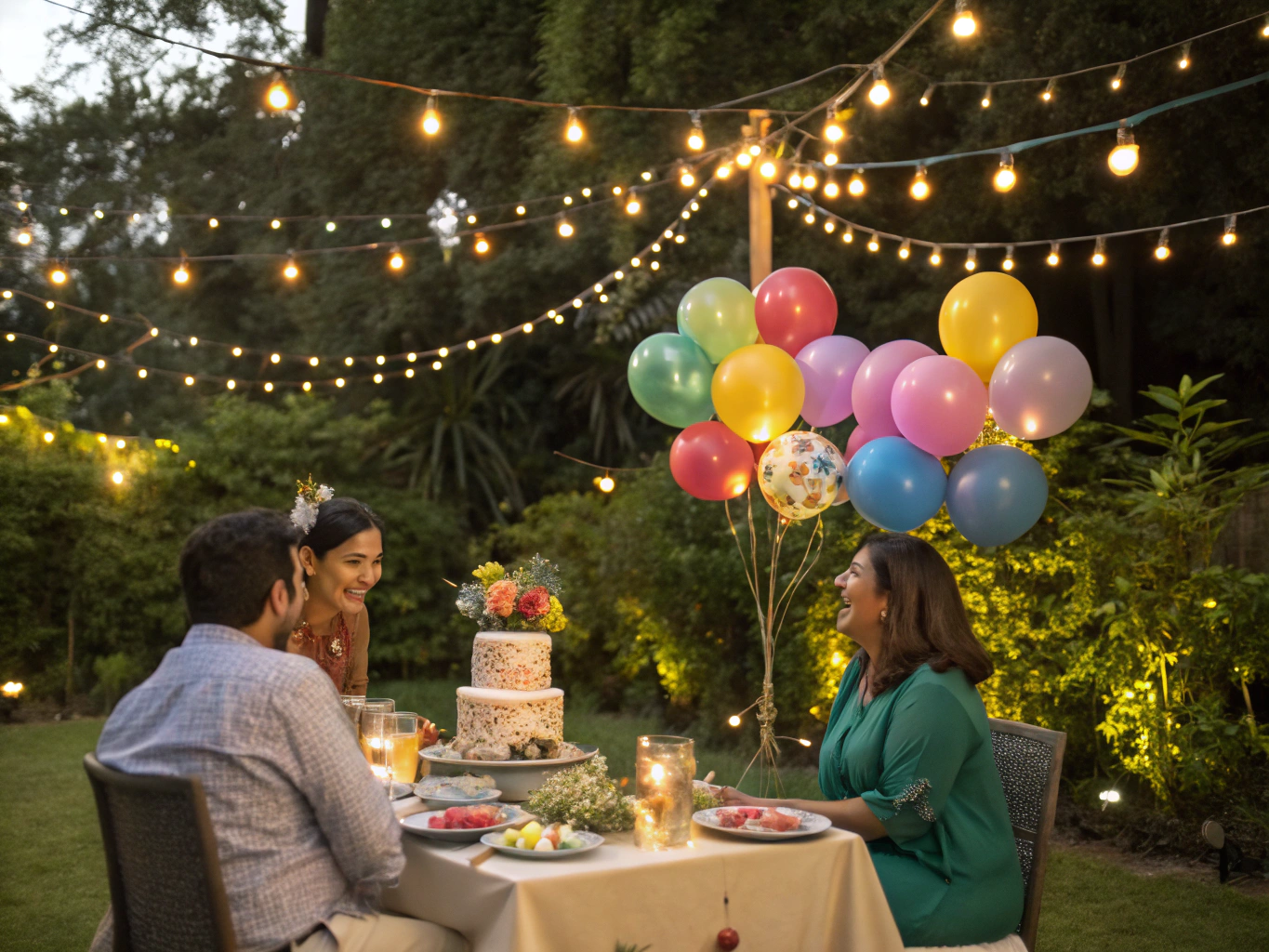 Elegant birthday celebration setup by the villa pool