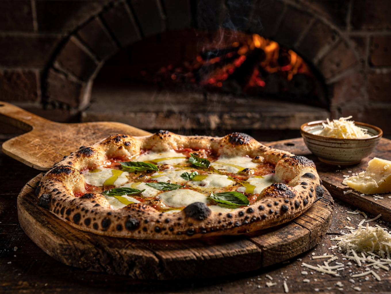 Freshly prepared pizza experience in a villa garden